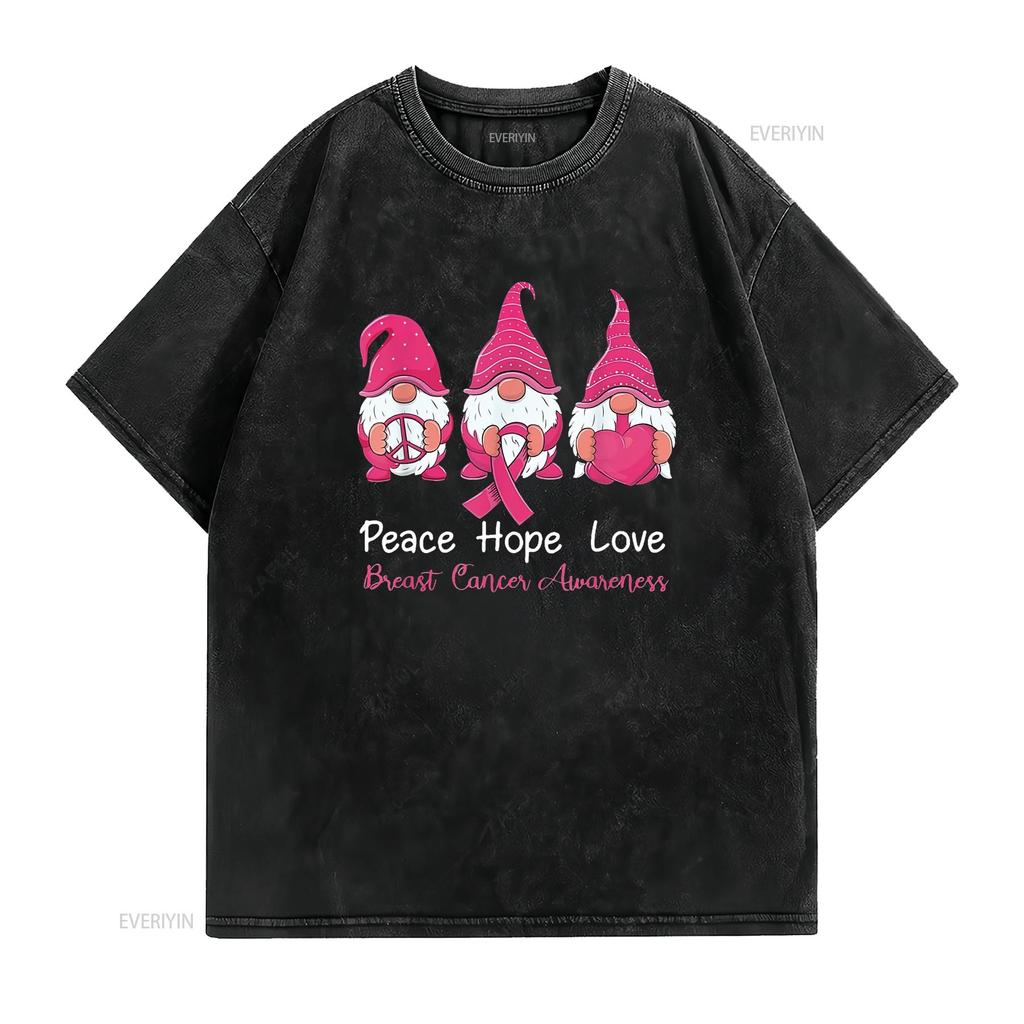 Cute Gnomes Support A Survivor Of Breast Cancer Awareness T Shirt Vintage Washed Casual Breathable Stretched Graphic Versatile