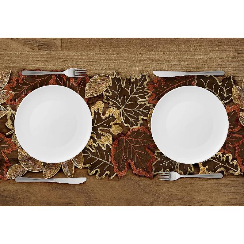 Fall Table Runner 13.7×34 Inches with Embroidered Maple Leaves, Thanksgiving Farmhouse Harvest Theme Dinning Coffee Table Decor Autumn Decorations
