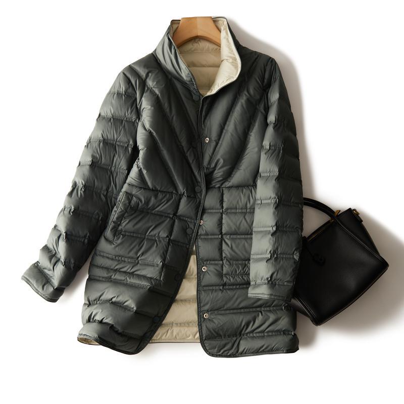 Autumn and winter glue loose and thin medium and long stand-up collar double-sided wear white duck down jacket warm winter clothing