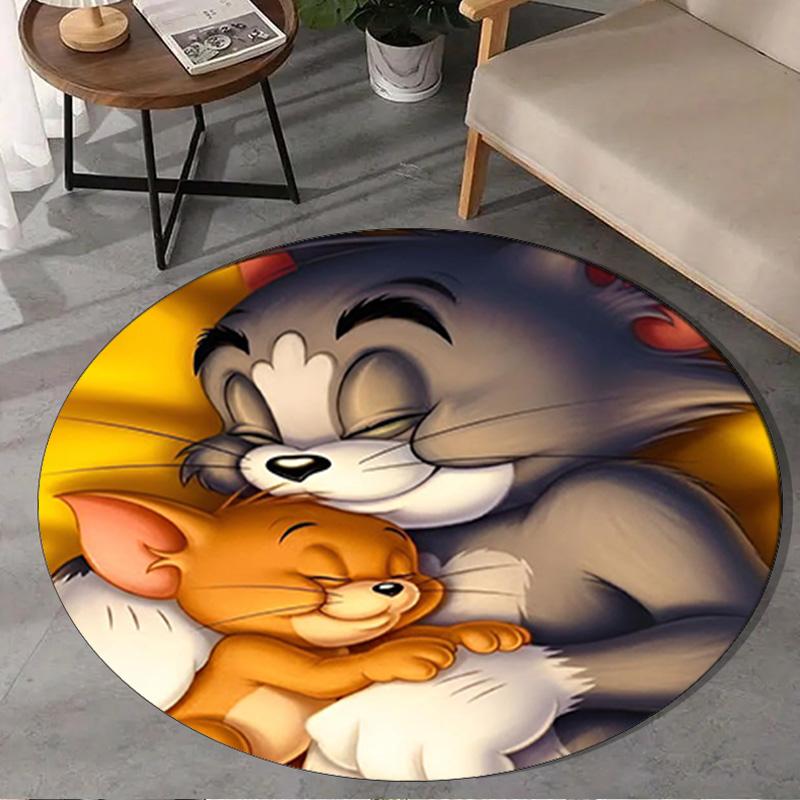1PC Cat And mouse Romance Round Rug, Non-slip Chair Mat, Home Decor, Circle Carpet Perfect for Office, Bedroom, Living Room,Christmas gift