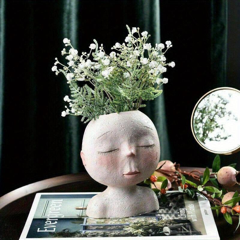Face Flower Pot Head Planter Pot Succulent Planter Resin Decor W/ Drainage Hole