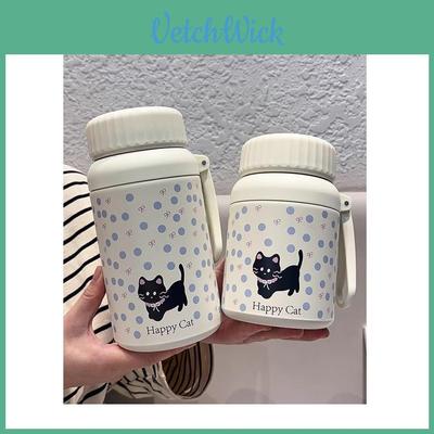 Cat Pattern Insulated Large Capacity Water Bottle With Leakproof Lid For Students And Commuters