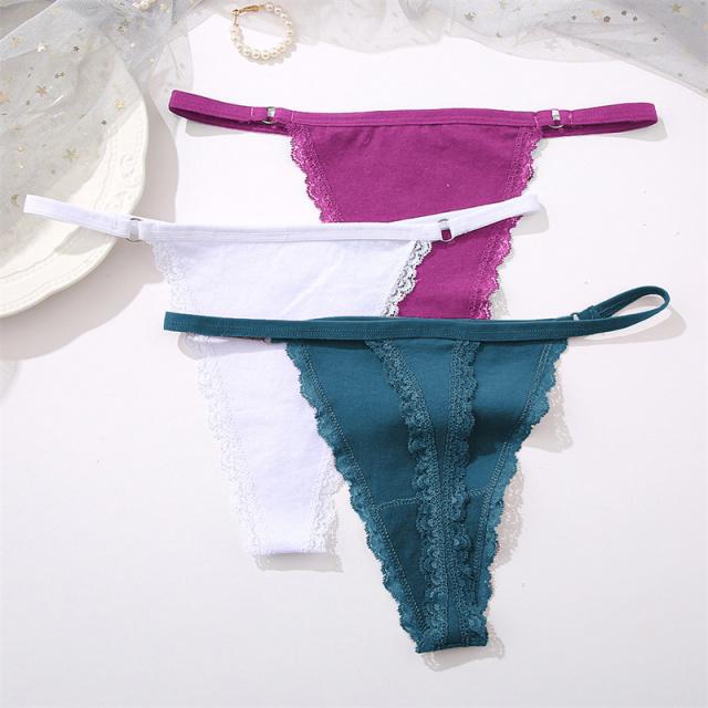 FINETOO 3Pcs/set Women's Cotton Thongs Lace Low Waist G-string Underwear S-L Ladies T-Back Underpants Girls Panties Lingerie New