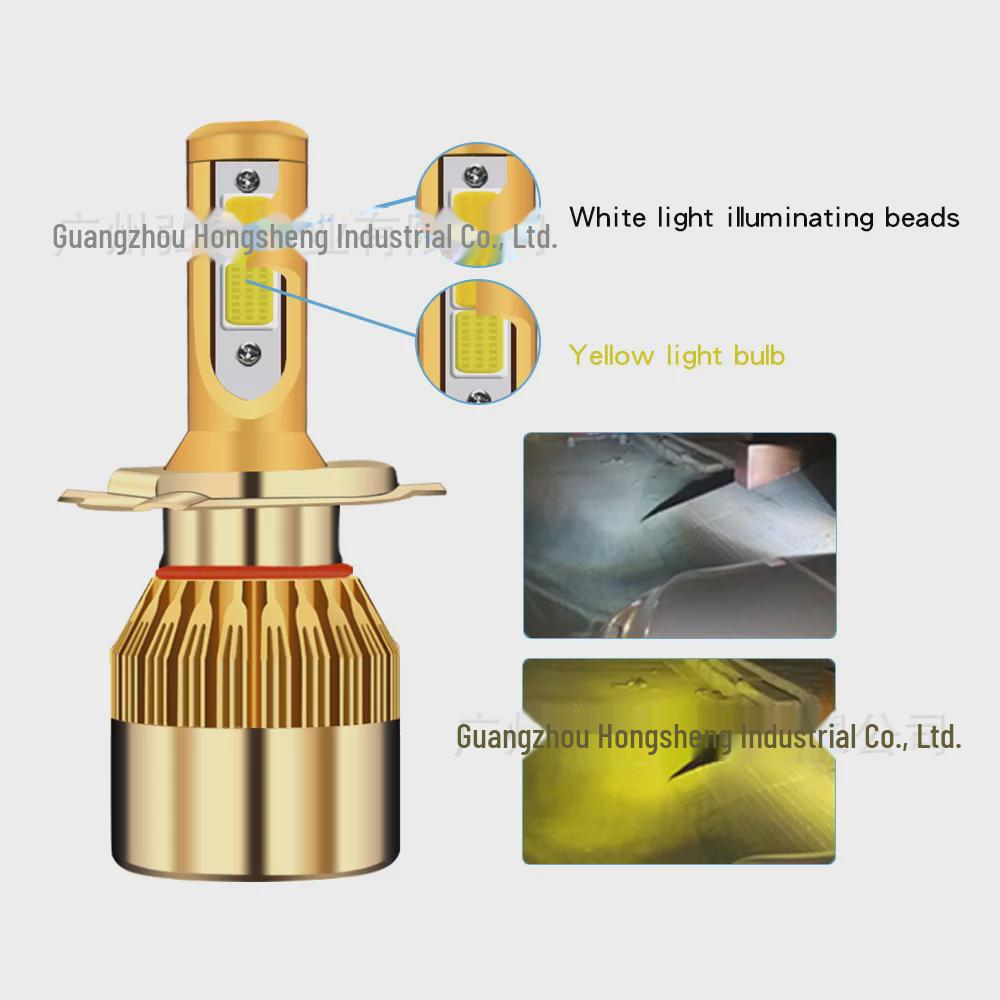 Dual Color LED Headlights C6: H7, H8, H11 Yellow & White for Car High/Low Beam Modification