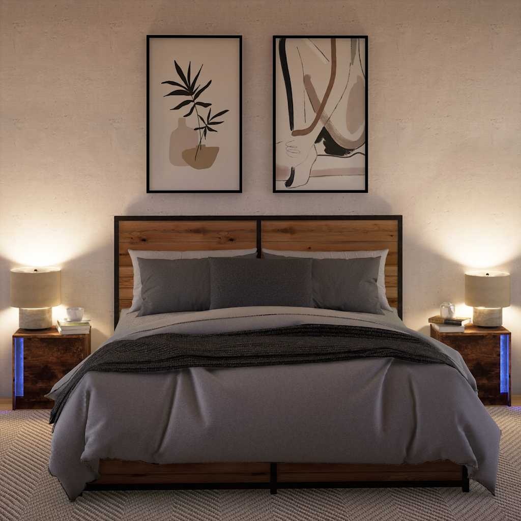 Vidaxl Bedside Tables with LED Lighting, 2 Pcs., Smoked Oak