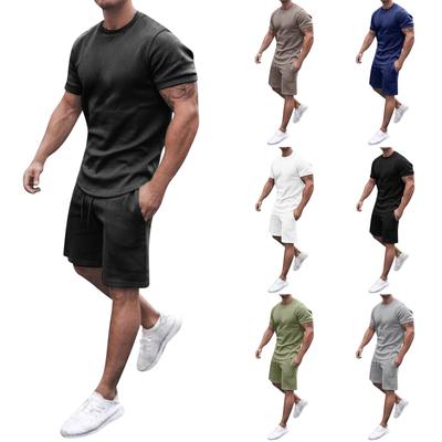 Men 2 Piece Outfits Summer Casual Muscle Short Sleeve Tee Shirts And Classic Fit Sport Shorts Set Tracksuit
