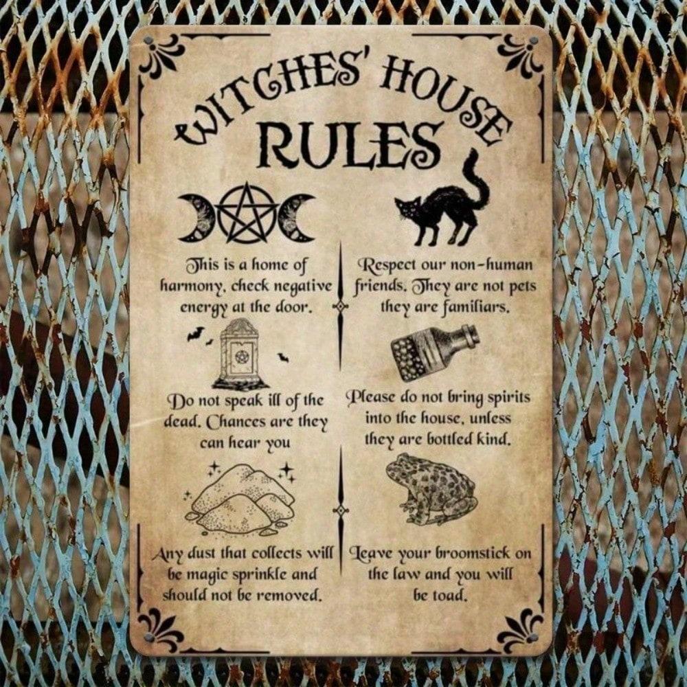 Vintage Halloween Witch House Tin Sign Metal Wall Art Decor 8x12 Inch Retro Kitchen Bar Plaque