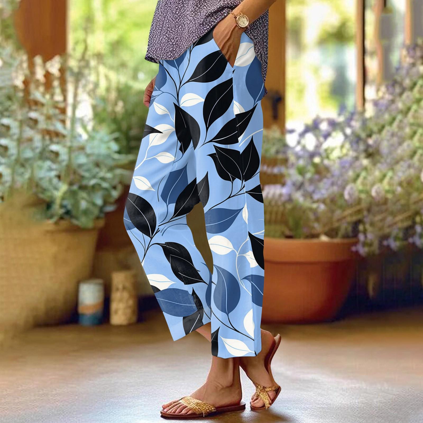 

Женские модные повседневные брюки с цветочным принтом, прямые брюки с карманами и эластичной талией M