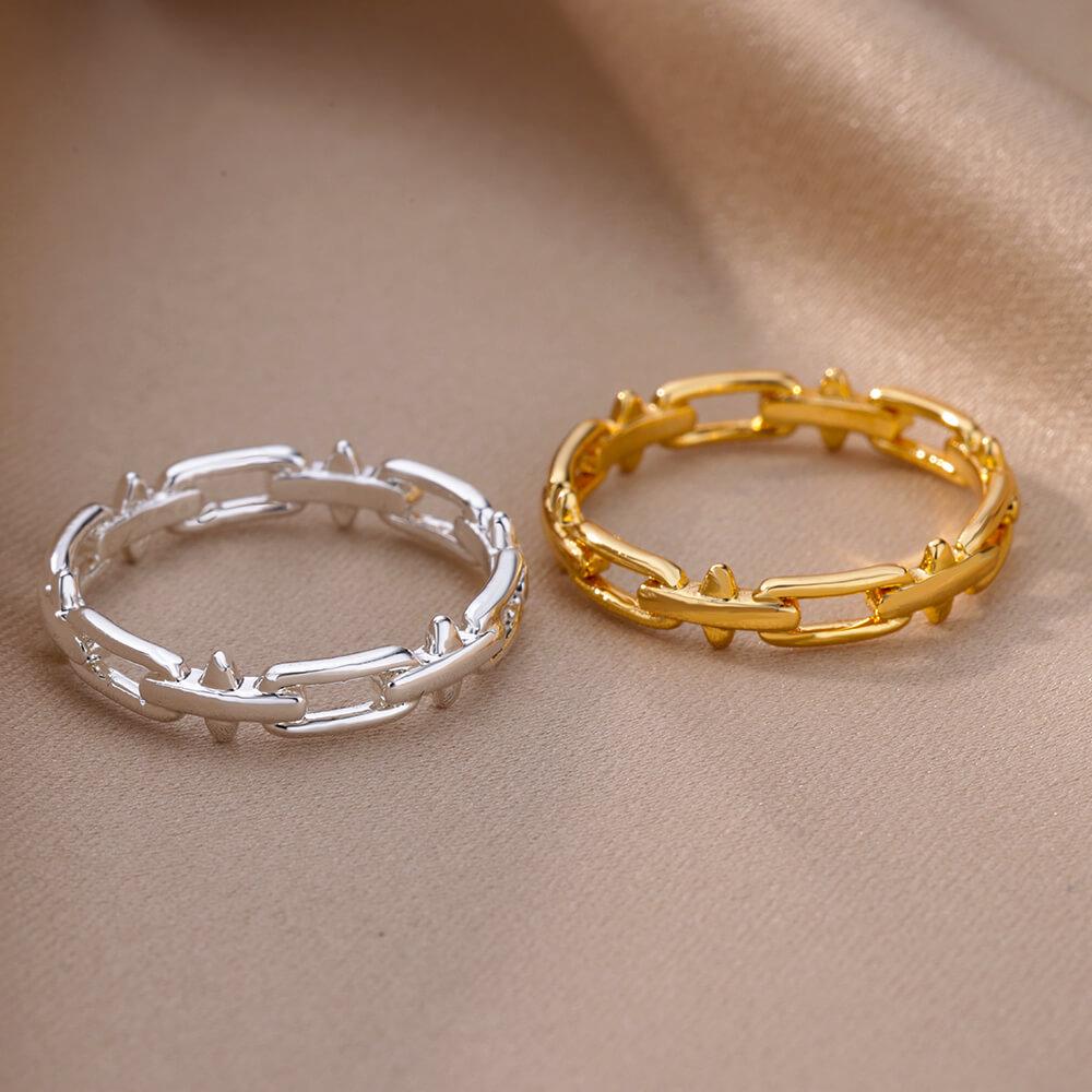 18K Gold-Plated Stainless Steel Geometric Ring, Unisex Jewelry