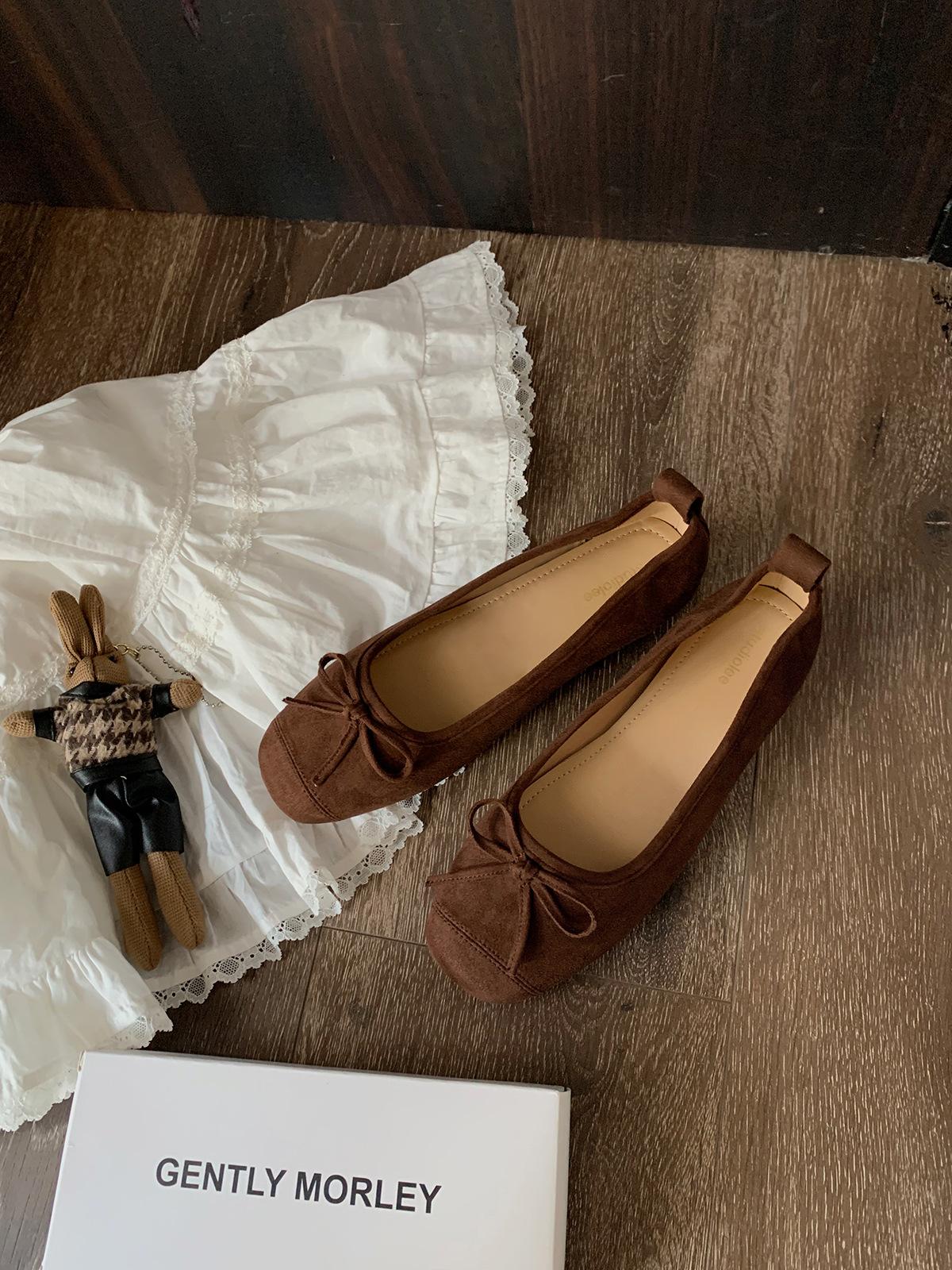 

Sheepskin version of grape mother, the same round head ballet style bow flat shoes, soft shallow mouth single shoes women s leather ladyshoes 34