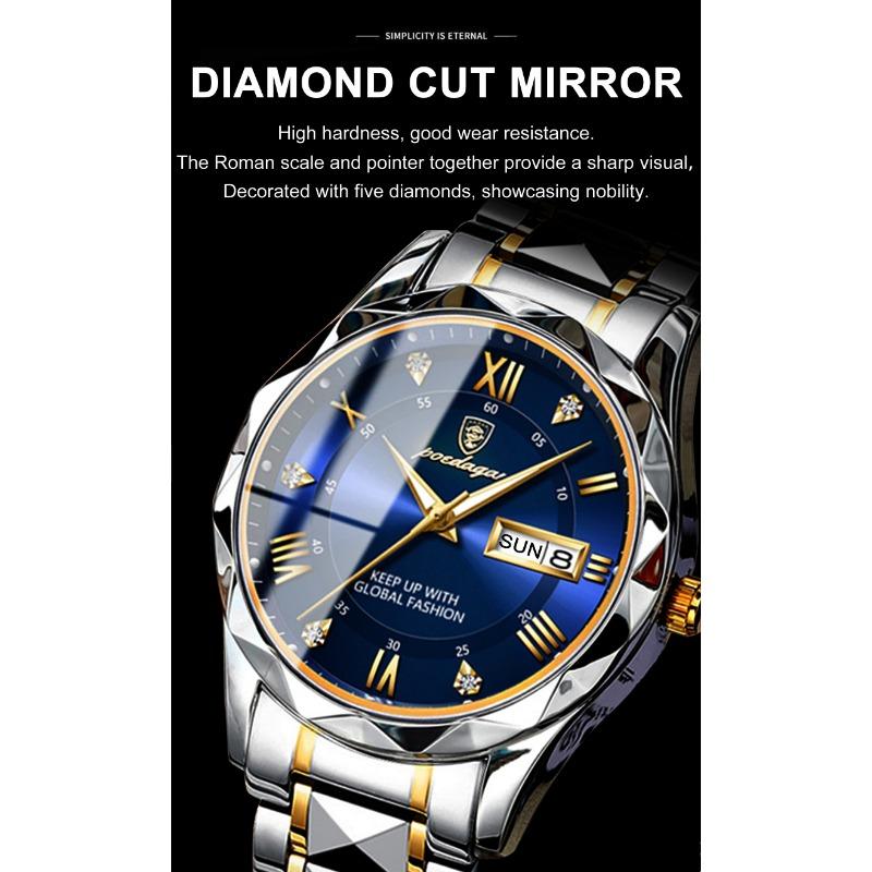 POEDAGAR Top Luxusmarke Herrenuhren Wasserdicht Leuchtend Kalender Wochentag Uhr für Mann Edelstahl Lässige Quarz Uhr