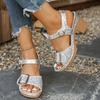 European and American foreign trade large size sequins Velcro high-heeled sandals women's new thick-heeled fish mouth sandals ebay