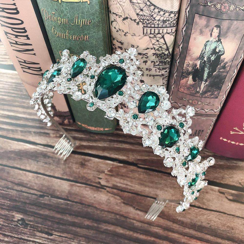 Nouvelle Couronne de Mariée Peignée Couronne Tiare Cristal Diamant Vert Accessoires de Mariage Peigne Couronne