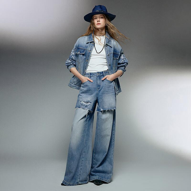 Chuyu Liberté 2025 Falešné dvoudílné patchwork džíny s vysokým pasem a širokými nohavicemi