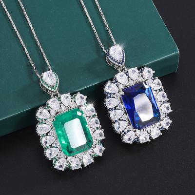 Jewelry Copper Bottom Gold-Plated Fashion Simulation Color Treasure Color Separation Stone Square 13 * 18 Pendant Necklace
