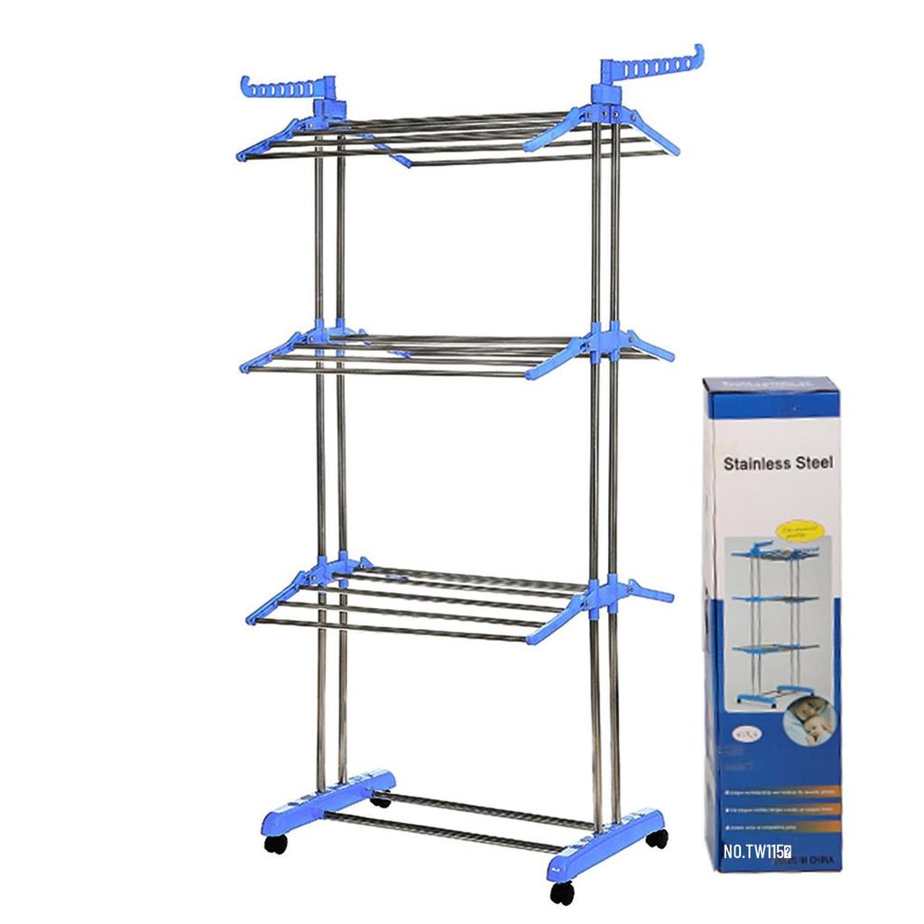 3-Tier Floor-Standing Folding Clothes & Towel Drying Rack with Multifunctional Storage