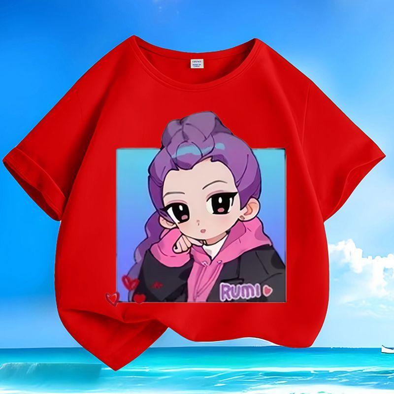 Boys' and Girls' K-pop Hunting Girl Group Rumi's T-shirt Summer Children's Casual Short-sleeved Pure Cotton T-shirt