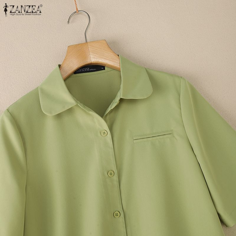 ZANZEA Damen Umlegekragen Locker Lässig Halbarm Bluse