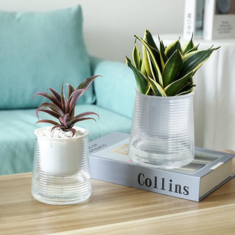 Self Watering Plant Pot Hydroponic Flower Pot Double Layer Plastic Flowerpot Cotton Rope Water-Absorbing Planter Garden Supplies