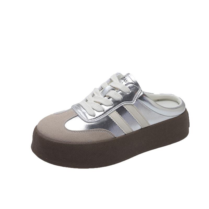 Baotou board shoes women's new summer wear one pedal white shoes thick soles without heels half slippers