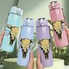 1PC Bull Cow Skull Western Art Print 750ml Color Plastic Sports Water Bottle Leakproof Flip Straw Lid Suitable for Sports Office Home Use