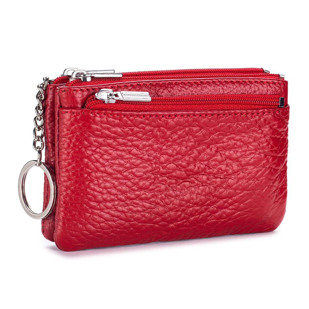 New first-layer cowhide simple women's zipper change bag three zippers large-capacity storage bag coin bag