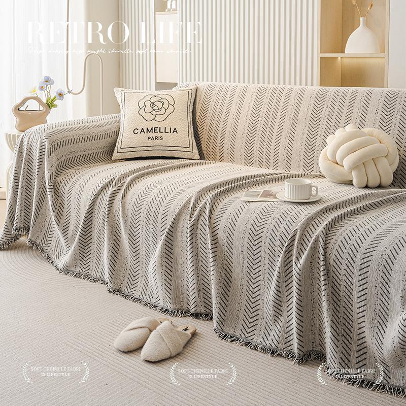 Home Sofa Cover Design Fishbone Pattern 3 Seater Sofa Cover Full Set Anti-cat Scratching Non-slip Sofa Blanket