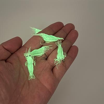 10 ks Svítící ve tmě Nástražní kreveta s háčky PVC, Bez olova, Ideální pro okouna, sumce, kapra Perfektní pro noční rybolov, Sumcová nástraha Svítící nástraha