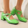 White Women Pumps Square Toe Non-slip Buckle Strap High Block Heel Plus size 45 48