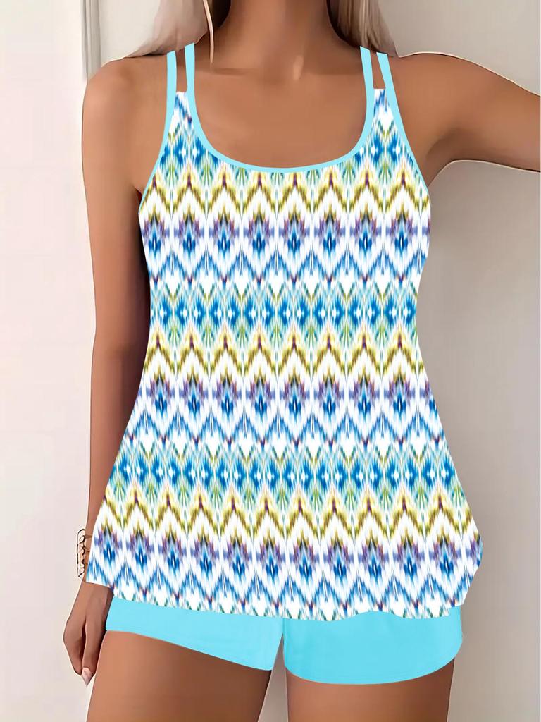 Modny Damski Tankini Plus Size z Spódniczką z Nadrukiem 2025 - Styl Europejski i Amerykański