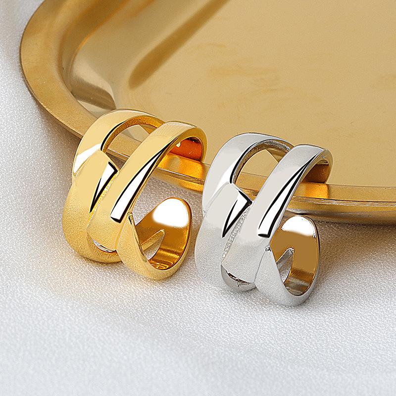 High Quality Fashion BFCLUB Silver Color Geometric Interweave Gold Color Adjustable Rings For Women Wholesale Jewelry