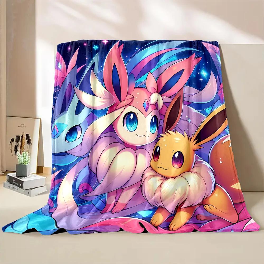 Multiple Sizes Pokemon Cute Sylveon Eevee Flannel Blanket for Home Sofa Office Break Blanket Children Student Kids Luxury Gifts