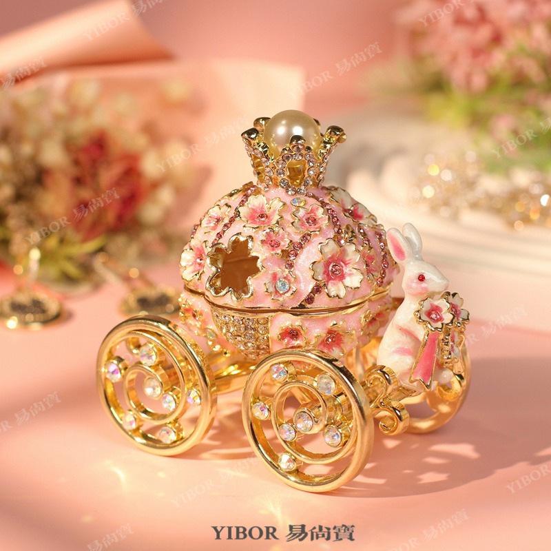 Cloisonné Kaninchen Kutsche Schmuckschatulle, Cartoon Leichter Luxus Figur, Emaille Handwerk Heimdekor für Regal Display Geschenk