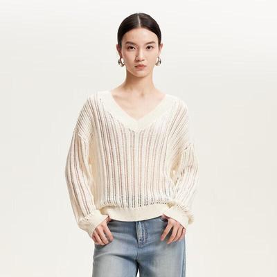 2025 Summer V-Neck Openwork Sequin Knit Sweater