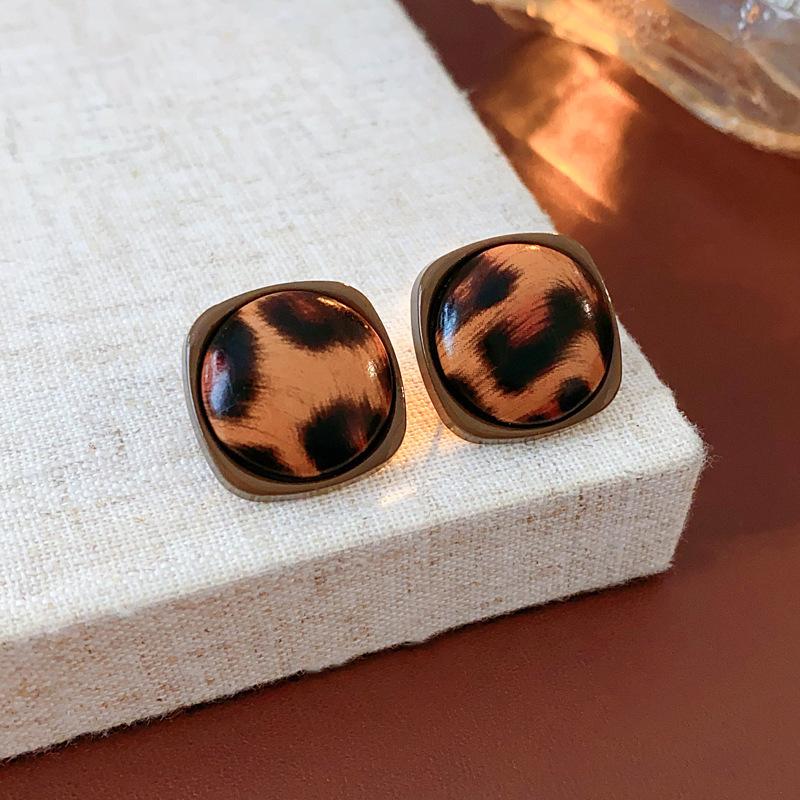 Retro Hong Kong Style Silver Needle Leopard Print Circle Earrings Light Luxury High-end Temperament Earrings Niche Earrings Women