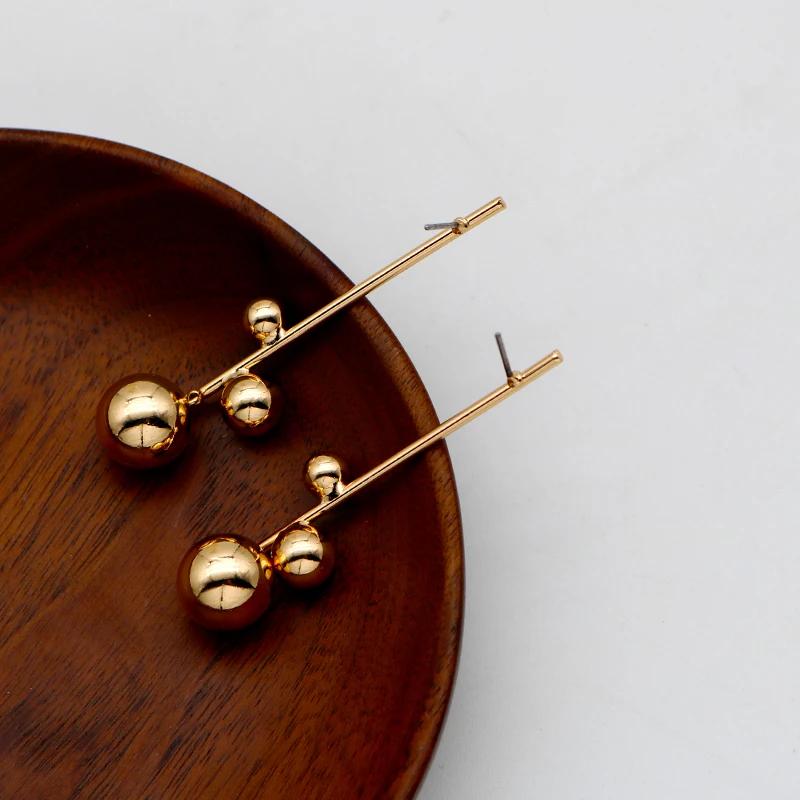 Metal Ball Earrings For Women Copper Long Drop Dangle Post Studs Luxury Simple Design Fashion Zircon Basic Styles Gifts 2023334