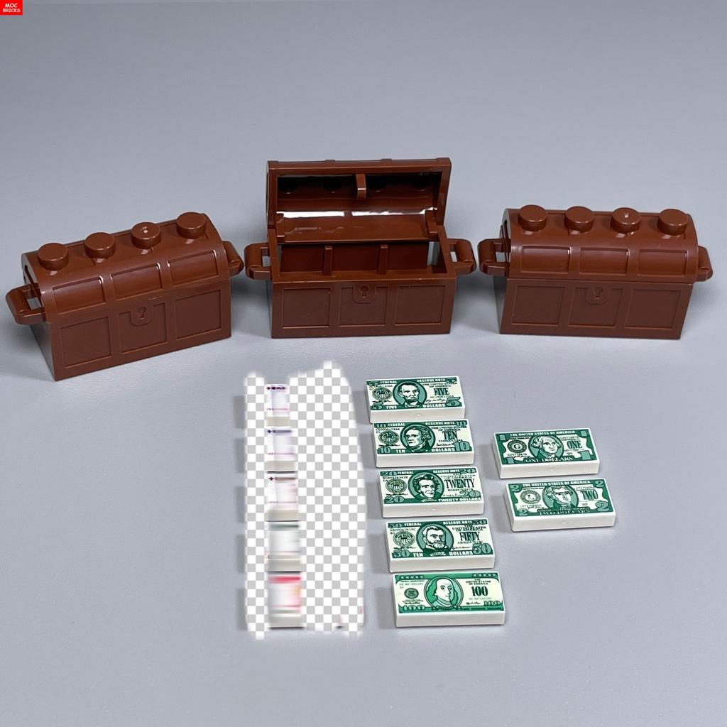 Non-Toxic Moc Bricks Utensil Ingot Bar Dollar Coin Money Gold Silver Painted Gold Gem Treasure Box 99563 Building Blocks Children'S Toys