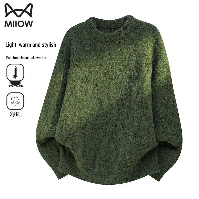 Miiow Unisex Retro Textured Loose Crewneck Wool-Blend Sweater