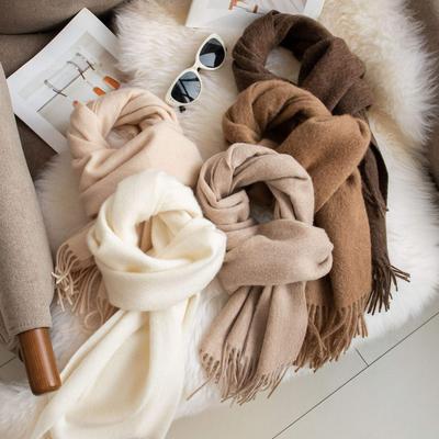 30*180cm Luxury Solid Color Winter Warm Women Scarf Thicken Cashmere Shawl Outdoor Tassels Pashmina Hijab Wrap Windproof Foulard