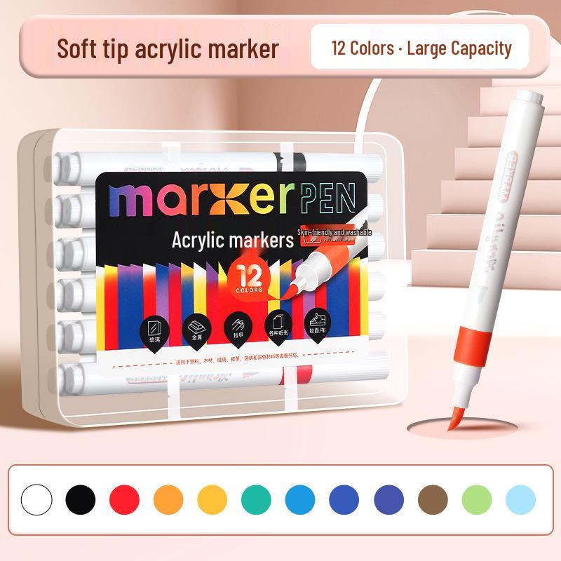 48-Color Washable Acrylic Marker Set with Soft Tips - Non-Bleeding, Stackable for Elementary Art Use