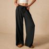 Women Pants Casual Wide Leg Trousers Elastic Waist Adjustable Drawstring Solid Color Loose Fit Trousers Work Travel Daily Wear