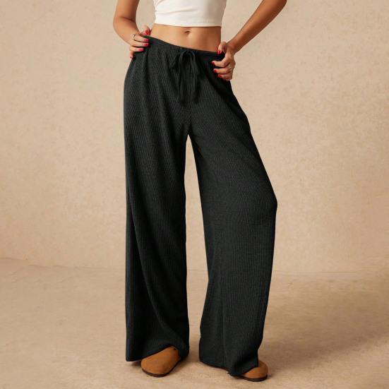 Women Pants Casual Wide Leg Trousers Elastic Waist Adjustable Drawstring Solid Color Loose Fit Trousers Work Travel Daily Wear