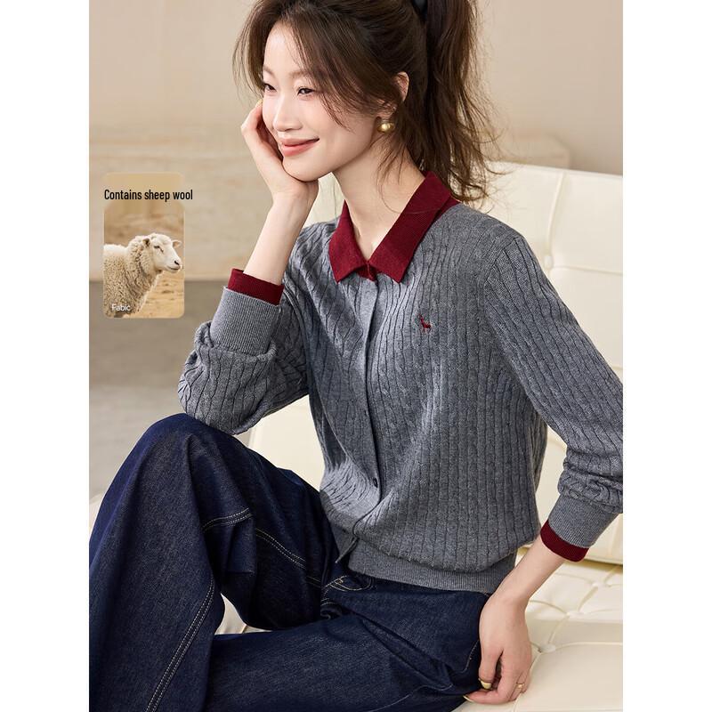 

Mohanyimei Women s Contrast Collar Faux Two-Piece Cardigan XL