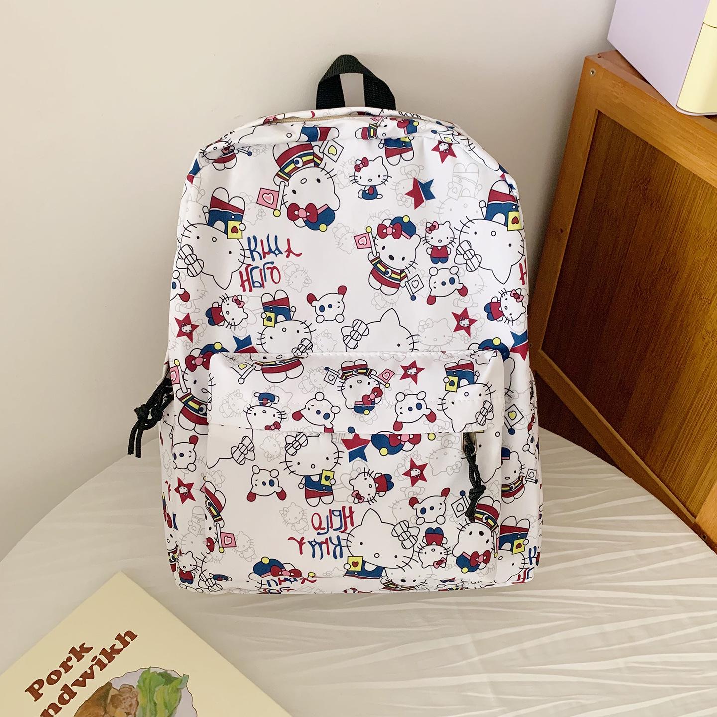 

British-Style Cartoon Cat Backpack for Students белый