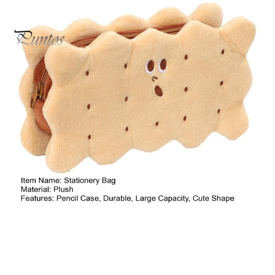 Soft Cookie Stationery Bag Shape Plush Bag, Stuffed Biscuit Pencil Small Organizer for Study Essentials Case, Large Capacity Cosmetic Organizer,