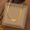 Vintage Stainless Steel Shell Starfish Pendant Necklace for Women Elegant Imitation Pearl Double Layered Clavicle Chain Jewelry