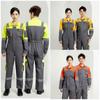 Unisex Color-Block Reflective Long-Sleeve Coveralls - Dustproof, Wear-Resistant Workwear for Workshop and Construction.