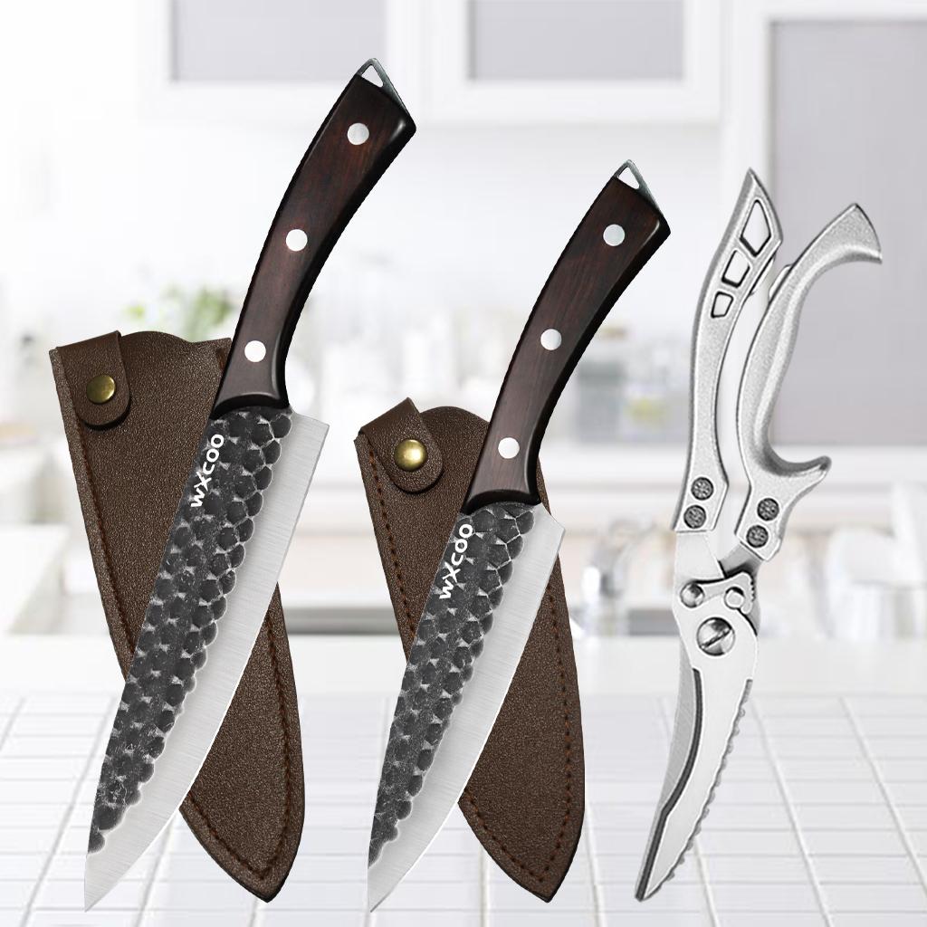 3PCS Stainless Steel Utility Knife Chef Knife Sashimi Knife Boning Knife Multipurpose Knife Kitchen Scissors