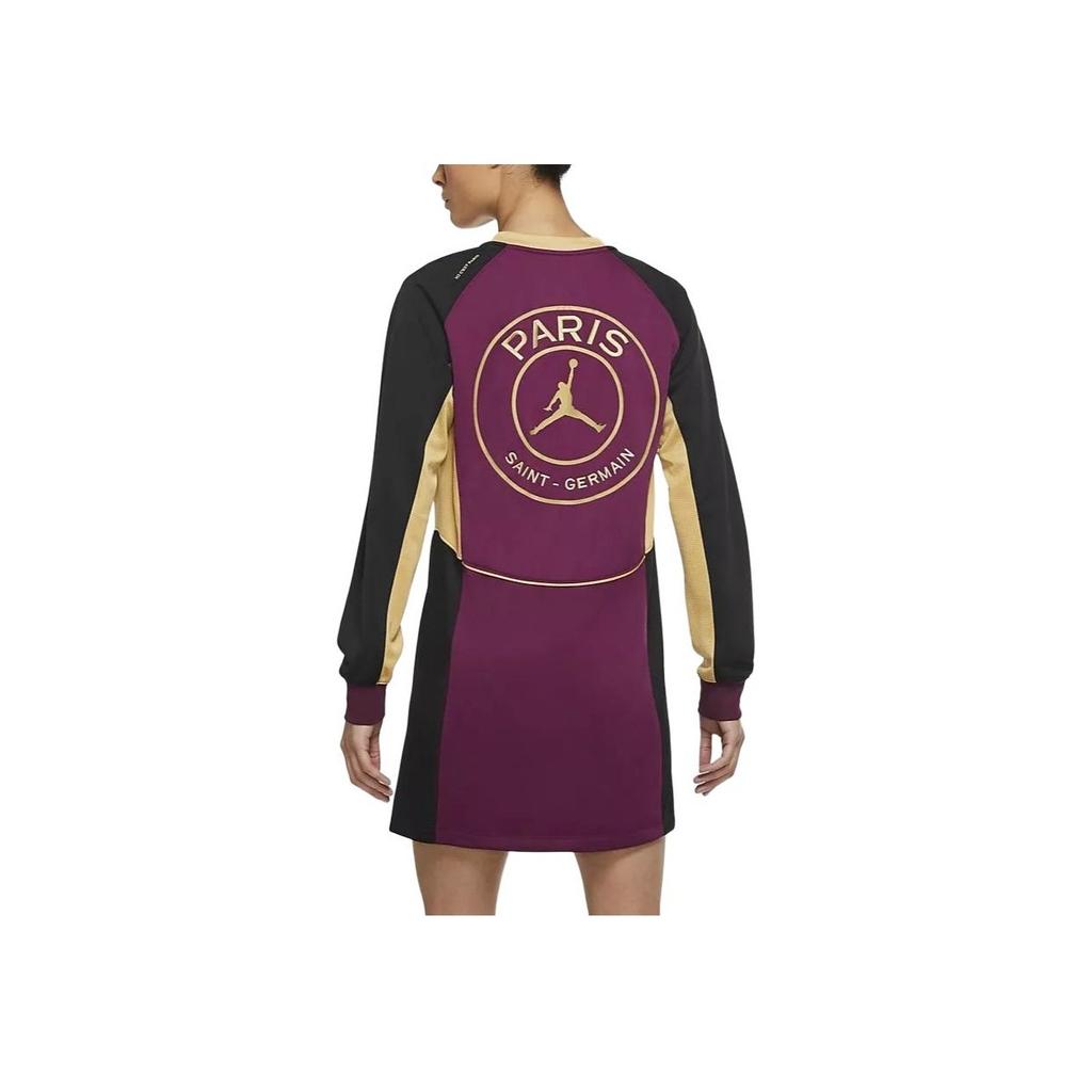 Jordan Color Block Casual Round Neck Pullover Long Sleeve Dress Women Dresses Purple CW3924-610