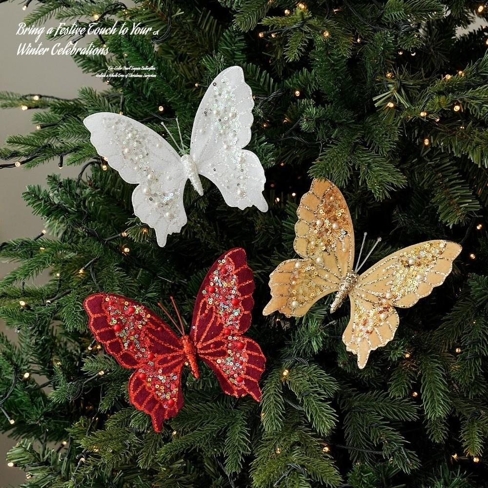 Fabric Tree Clip Sequin Bead Party Decor New Butterfly Ornament  Home Decor